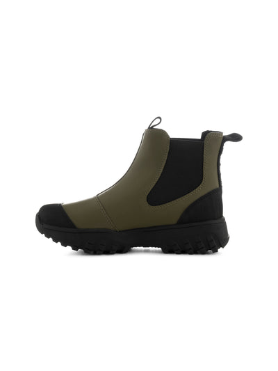 Waterproof boot in dark olive.