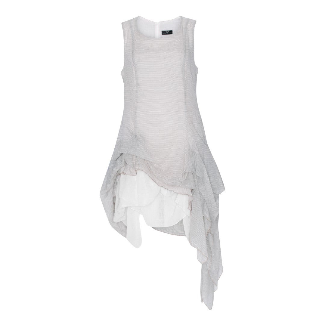 NEW. Pesca dress asymmetrical in grey/white. With many options.