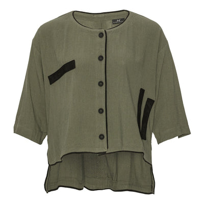 SMUF JACKET Armyfarvet jakke/skjorte med smarte detaljer og i den blødeste lette hørblanding.